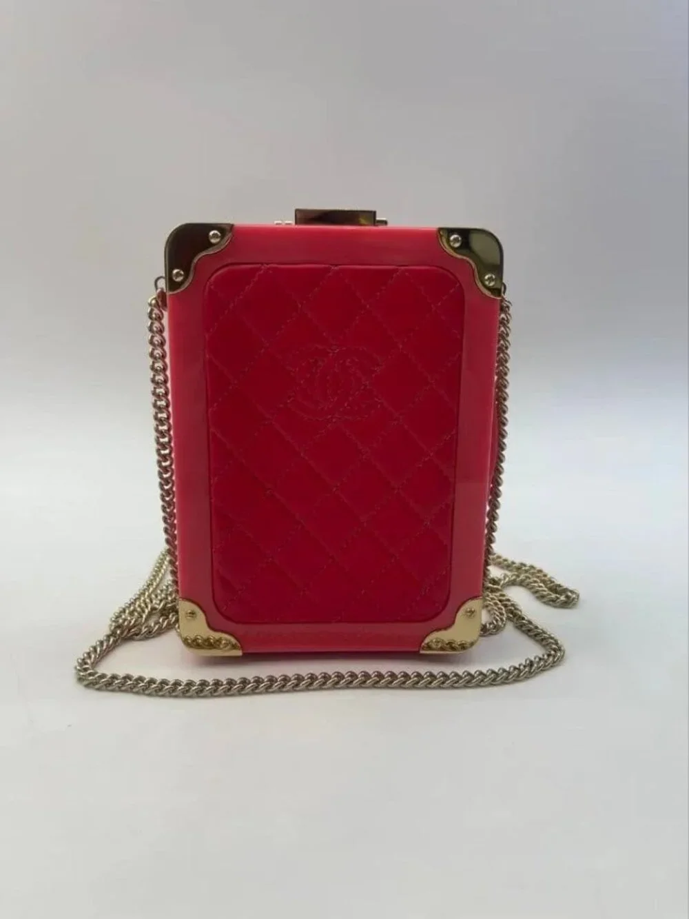 Chanel Luggage Motif Acrylic Minaudiere Pink